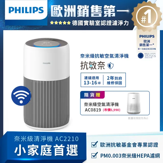 【Philips 飛利浦】大小空間雙機組★AC2210清淨機+AC0819清淨機