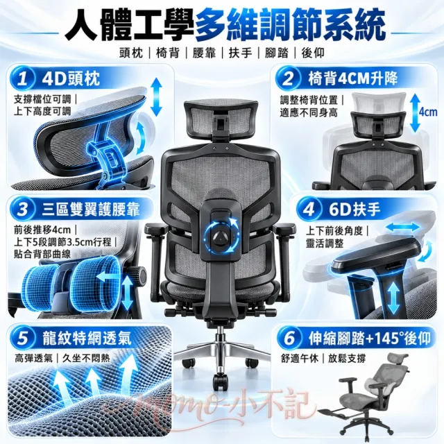 【小不記】零重力太空艙人體工學椅 三區雙翼護脊 自適腰托 全網透氣 久坐舒適 可躺辦公椅 電腦椅 電競椅