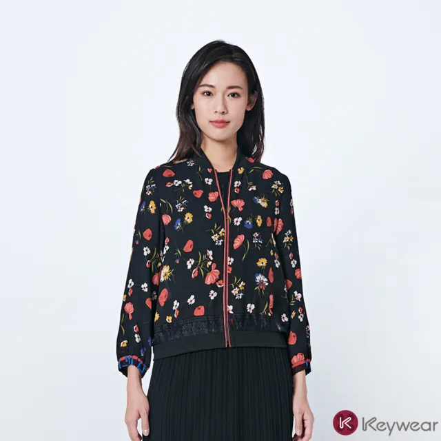 【KeyWear 奇威名品】優雅印花夾克長袖外套