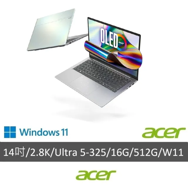 【Acer】65W快充組★14吋OLED 999g輕薄AI筆電(Swift Edge/SFE14-I51-53KM/Ultra 5-325/16G/512G/W11)