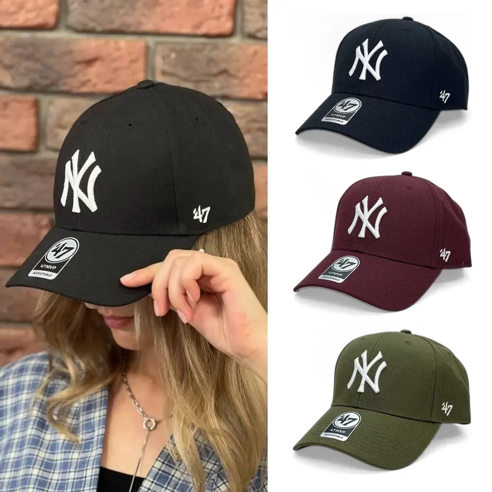 【47brand】MVP 紐約洋基鴨舌帽 MLB棒球帽 男女 魔鬼氈調節帽帶老帽 硬頂剌繡大標白NY彎帽