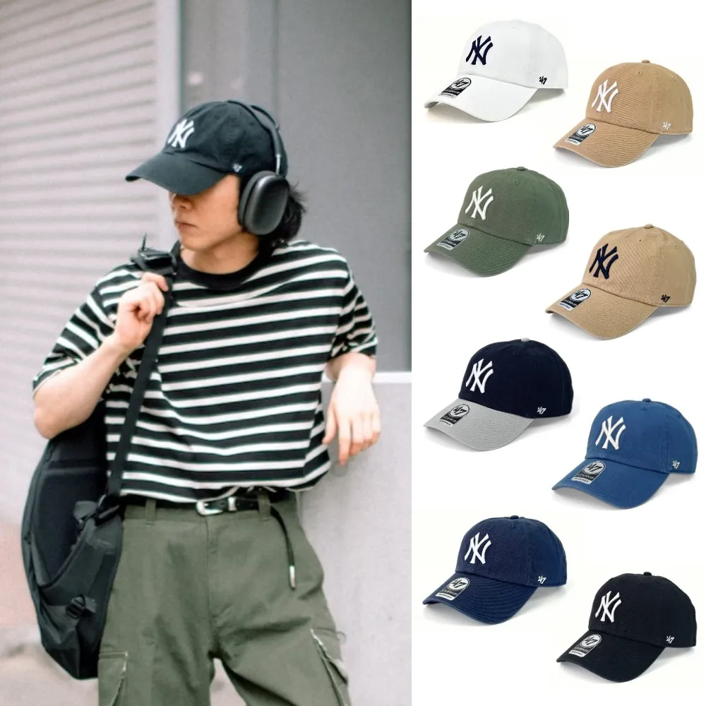 【47brand】CLEAN UP 紐約洋基鴨舌帽 經典MLB男女棒球帽 水洗款金屬環扣老帽 軟頂剌繡大標NY彎帽