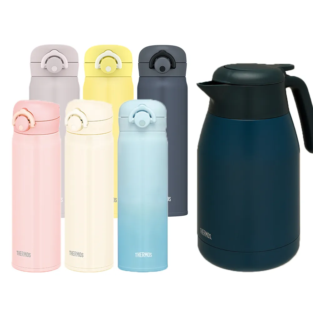【THERMOS膳魔師】超值2入_不鏽鋼輕量彈蓋保溫瓶500ml+保溫壺1500ml(JNR-501/502+THS-1501)