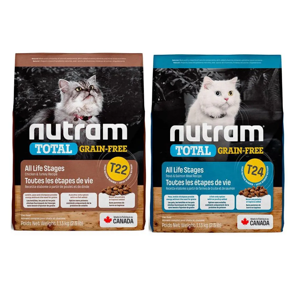 【Nutram 紐頓】2包組-T22/T24無穀全能系列貓糧 1.13kg/2.5lb (貓飼料/貓乾糧/貓食)