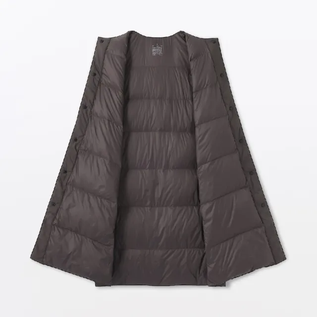 【MUJI 無印良品】女輕量羽絨可攜式無領長版背心(灰白/墨灰/黑色)