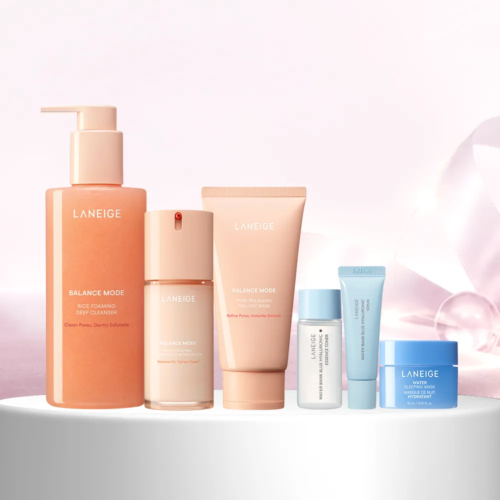 【LANEIGE 蘭芝】官方直營 米活萃穩膚控油組(蘭芝 潔顏凝膠 乳液 面膜 洗面乳 送禮首選)