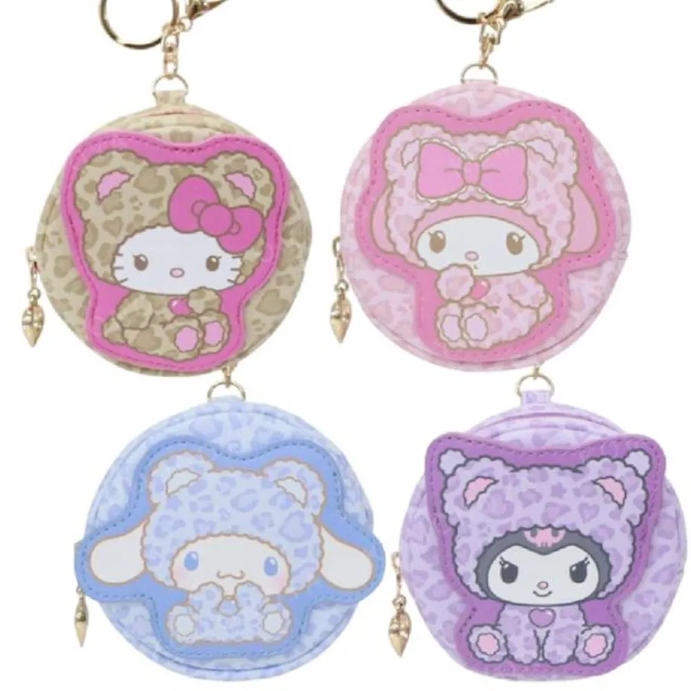 【小禮堂】Sanrio 三麗鷗 皮質造型零錢包吊飾 (豹紋熊款) Kitty 大耳狗 酷洛米