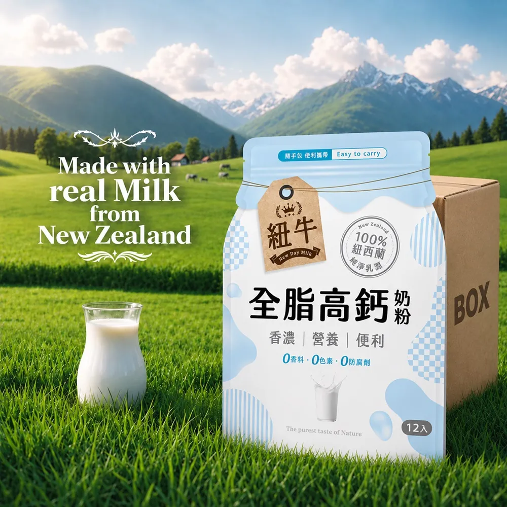 紐牛 全脂奶粉超值箱購x12袋組 (12入/袋) 100%紐西蘭純淨乳源/輕鬆補鈣/醫師推薦