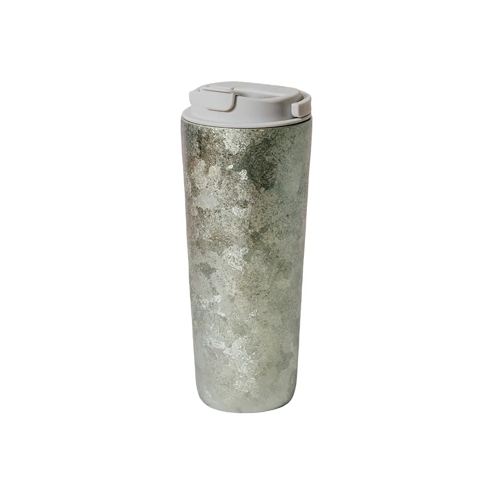 【Titanium 鈦造】純鈦跳跳杯 晶鈦系列-夏竹綠 800ml 雲霧灰蓋(鈦保溫杯 保溫瓶 台灣鈦杯 鈦金屬 環保杯)