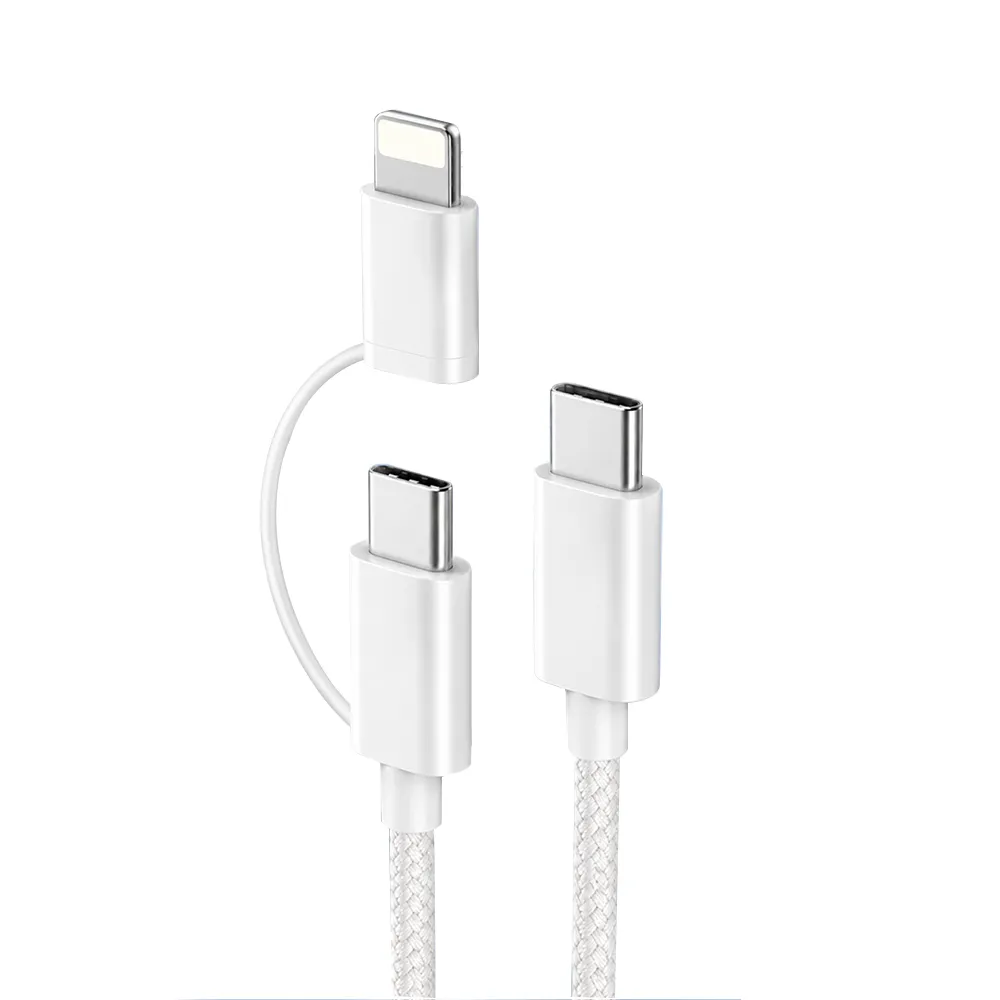 【ZA 喆安】USB2.0 二合一 Type-C to C/Lightning編織充電線1m(適用iPhone 18/17/iPad快充線)