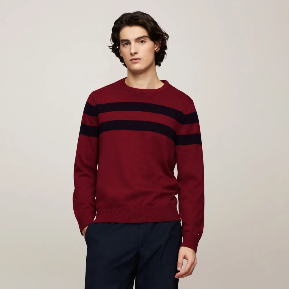 【TOMMY HILFIGER】官方旗艦館 條紋圓領針織毛衣_粉紅色