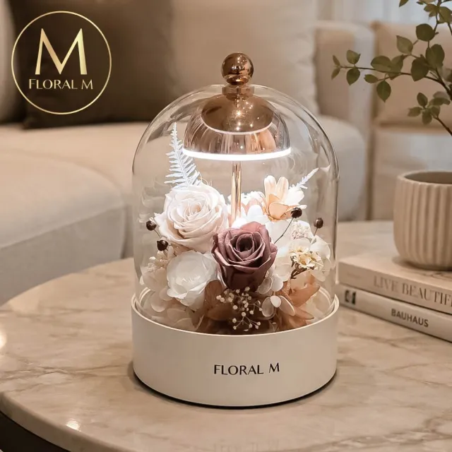 【Floral M】卡布奇諾永生花盅夜燈(乾燥花/永生花/情人節花禮/生日禮物/開幕花禮/居家擺飾)