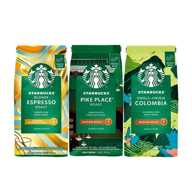【STARBUCKS 星巴克】精選咖啡豆200g/包 (派克市場/黃金烘焙/哥倫比亞)