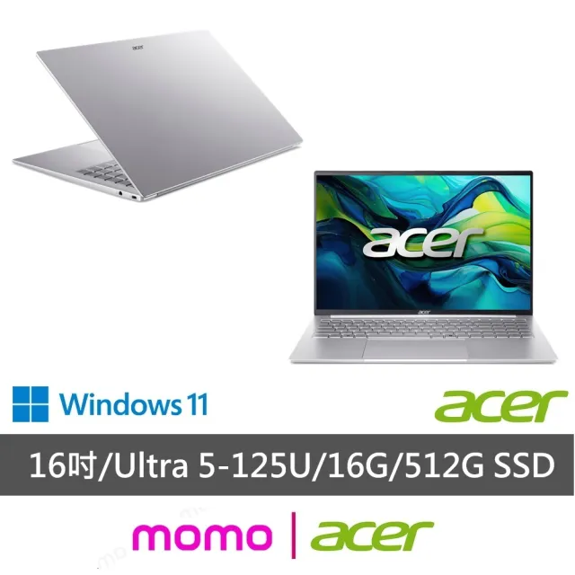 【Acer】微軟M365組★16吋Ultra 5 AI OLED輕薄筆電(Swift Lite/SFL16-51M-59M6/Ultra 5-125U/16G/512G/W11)