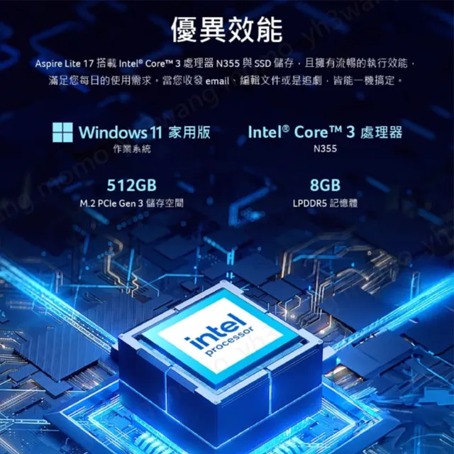 【Acer 宏碁】Office2024★17.3吋Core 3筆電(Aspire Lite/AL17-31P-363V/Core 3-N355/8G/512G SSD/W11)