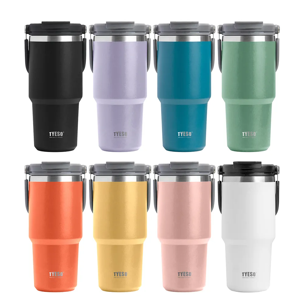 【TYESO】2入組 750ml 304不銹鋼手提保溫杯隨行杯(保溫杯/咖啡杯/保溫瓶/冰霸保冰杯)