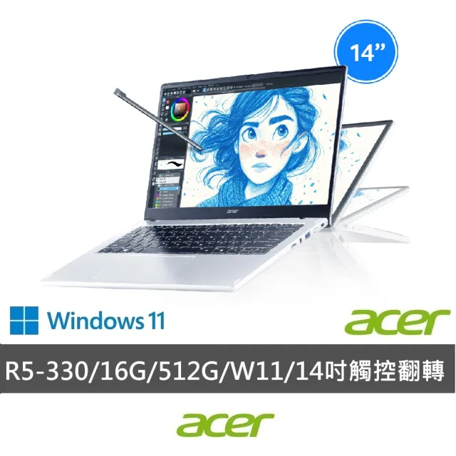 【Acer】Office 2024★14吋Ryzen AI 5 AI觸控翻轉筆電(Aspire Spin/ASP14-61N-R0ZS/R5-330/16G/512G/W11)