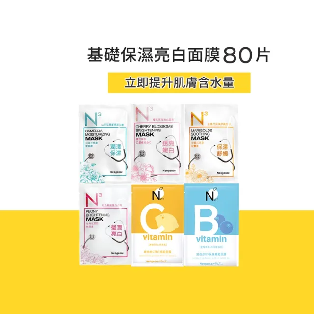 【Neogence 霓淨思】基礎保濕亮白面膜80片(保濕舒緩/嫩白/潤澤/淨白/保濕/瑩白)