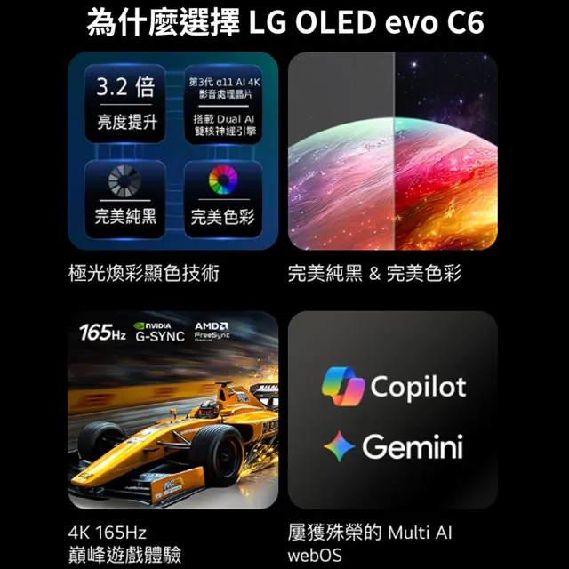 【LG 樂金】家電快配★65型 OLED evo C6 極緻系列 4K AI物聯網智慧顯示器 5年面板保固 (OLED65C6PTA)