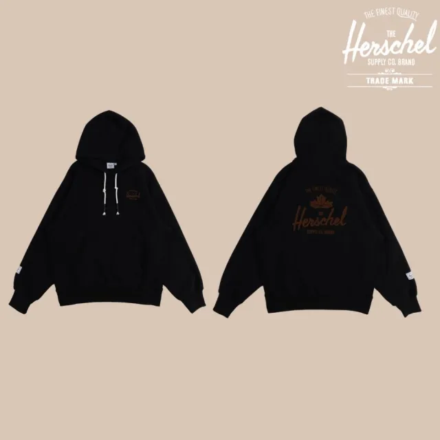 【Herschel】官方直營 男款 女款 素面LOGO長袖帽T 淺灰色/深藍色