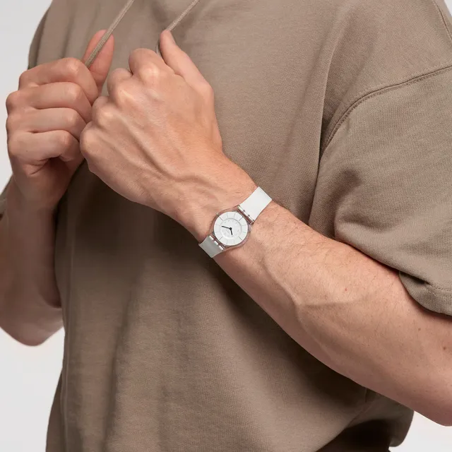 【SWATCH】WHITE CLASSINESS 超薄手錶/男錶/女錶/瑞士製造 SS08K102-S14(34mm)