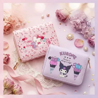 【SANRIO 三麗鷗】雙11 印花皮革短夾錢包酷洛米Hello Kitty皮夾零錢包閨蜜朋友孫女女兒女友生日禮物聖誕交 