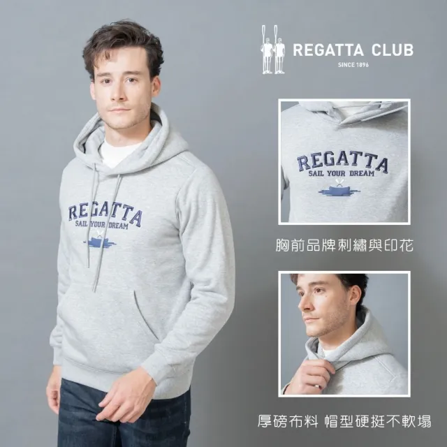 【Regatta Club】立體刺繡厚磅長袖連帽上衣 (百貨男裝/帽T/日常休閒運動/二色任選)