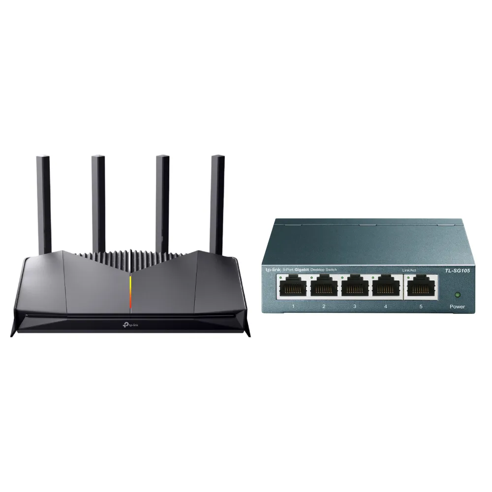【TP-Link】交換器+分享器組★WiFi 7 2.5G雙頻路由器/分享器+5埠鋼殼交換器(Archer GE230+TL-SG105)