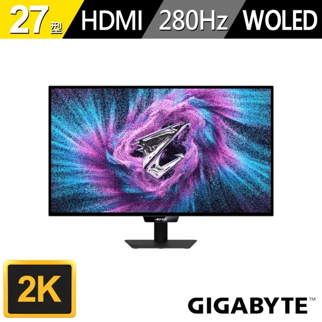 【GIGABYTE 技嘉】AORUS ELITE FO27Q28G 27型 QHD WOLED 16:9 280Hz 電競螢幕(0.03ms/DP2.1/G-Sync/四年保)