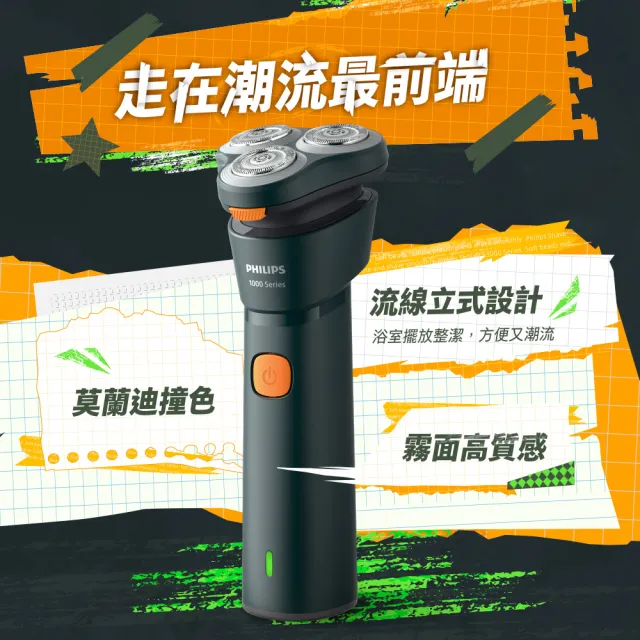 【Philips 飛利浦】S1882/02 潮流系列三刀頭電鬍刀 (IPX7防水/3D彈性貼面/自動磨利/官方直營)