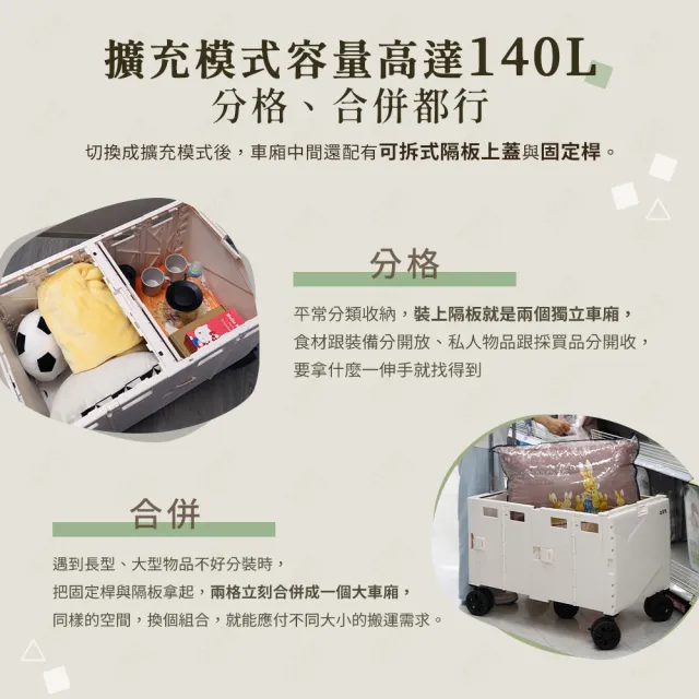 【Arlink】TL142 中輪定向雙格擴充式 寵物多功能推車 140L(折疊車/折疊購物袋推車/折疊拖車/買菜推車)