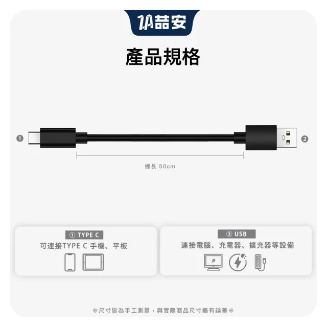 【ZA 喆安】USB3.2 Gen2 10G Type-C充電線50cm USB-A to Type-C傳輸線 適用iPhone 18/17/筆電/手機快充線