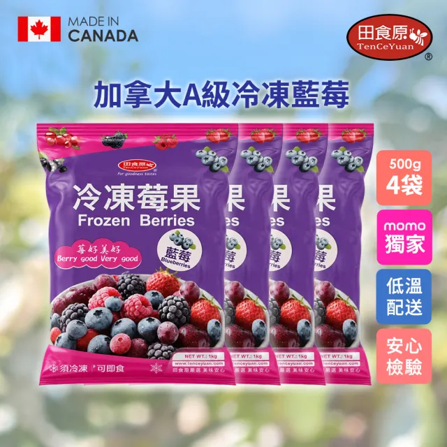 【田食原】冷凍栽種藍莓共2kg(夾鏈新包裝 500gx4包) 加拿大進口 大腸桿菌/防腐/重金屬/農殘檢驗通過
