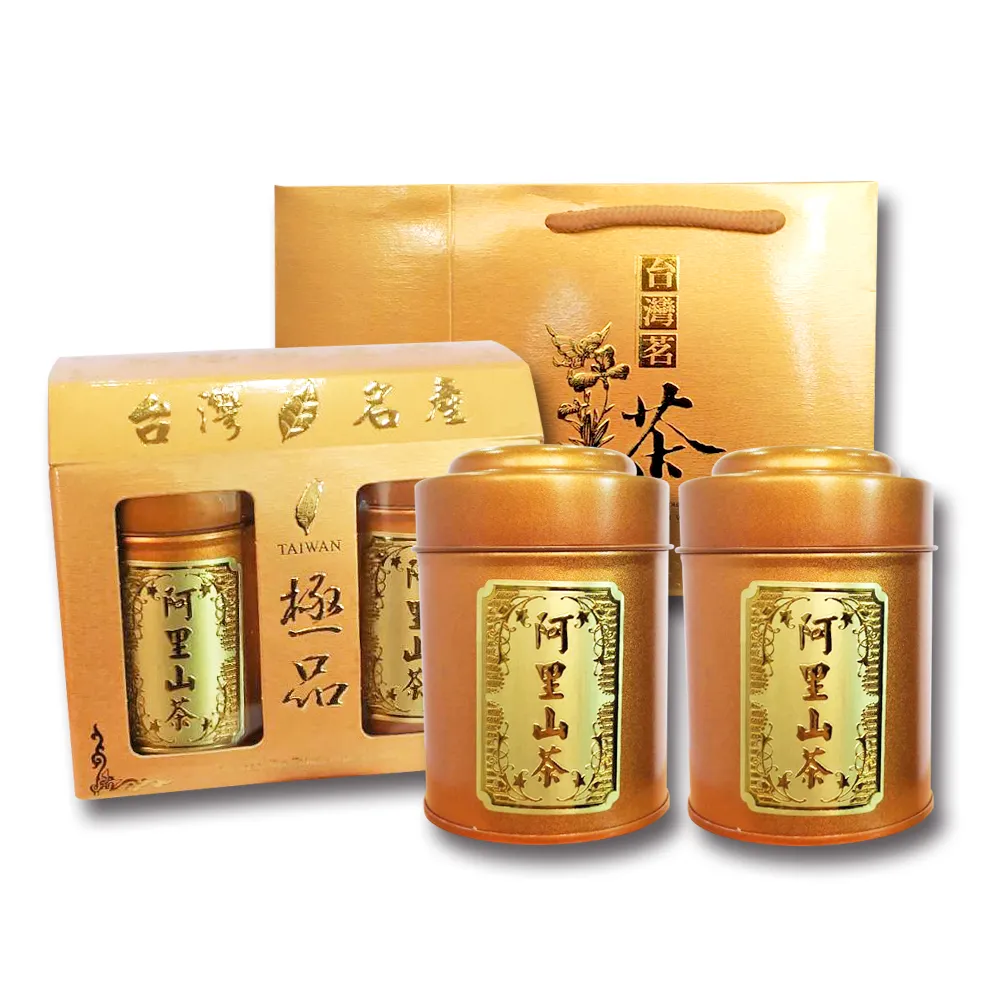 名池茶業】二兩灑金禮盒-阿里山高山烏龍茶葉75gx2罐x4盒(共1斤) - momo