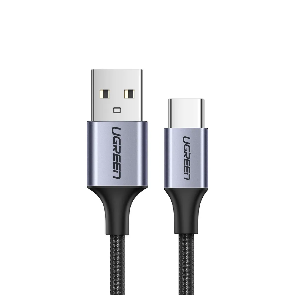 【綠聯】USB-A to Type-C 快充傳輸線 Aluminum BRAID版 1.5M 黑色(A-C快充線/編織線/UGREEN)