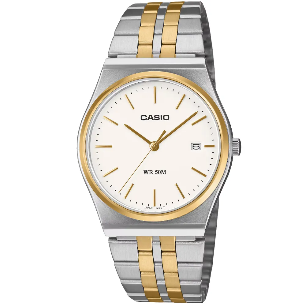 【CASIO 卡西歐】石英鋼帶石英男錶-白面中金 / MTP-B145SG-7A (原廠公司貨)