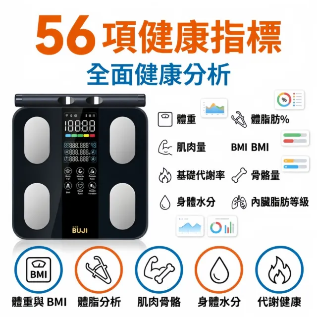 【小不記】八電極智能體脂秤 56項健康數據分析 精準測量體重體脂 體脂計 體重計 體脂機 體重機 健康管理秤