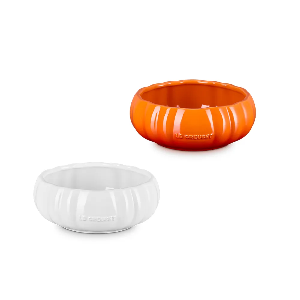 【Le Creuset】萬聖節 瓷器南瓜造型湯碗750ml (雪花白/火焰橘 2色選1)