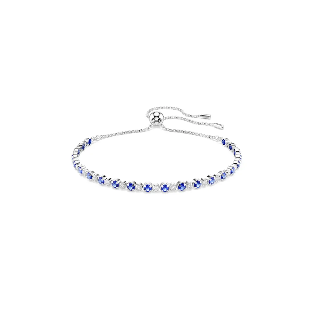 【SWAROVSKI 施華洛世奇】官方直營 Matrix Tennis 藍色手鏈 混合圓形切割 鍍白金色 | 5725854