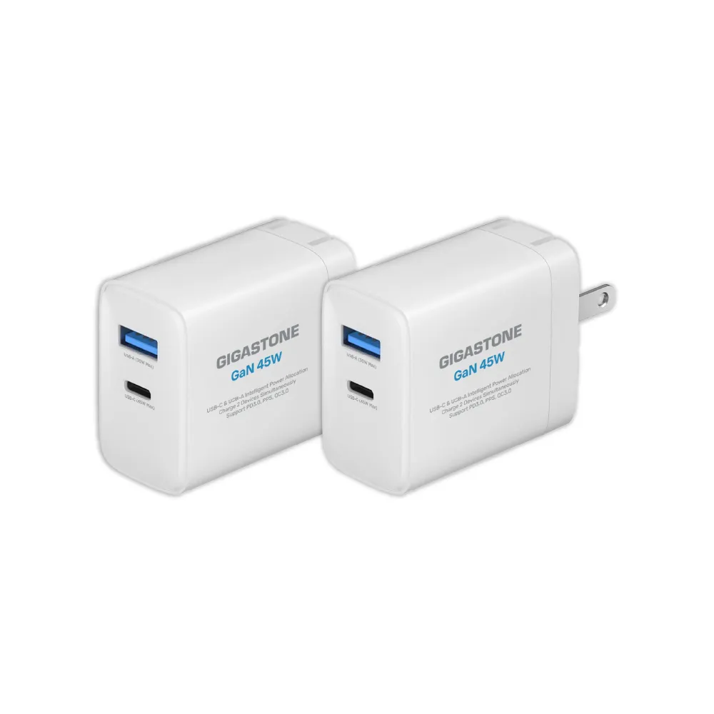 【Gigastone 立達國際】2入組 PD/QC3.0 45W雙孔快速充電器PD-6450W(iPhone/手機/平板/快充充電頭)