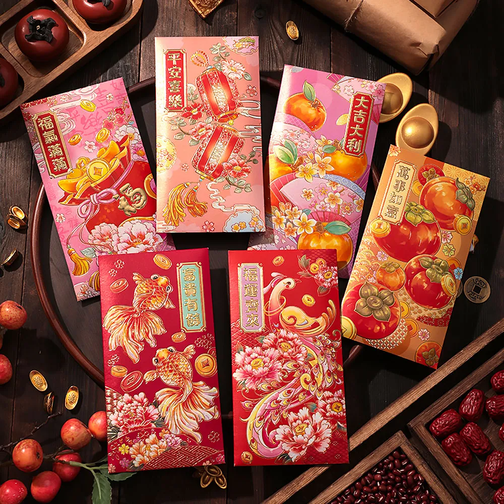 【六分埔禮品】彩繪燙金國畫千元紅包-6入混裝(春節擺飾過年新年春酒尾牙精緻紅包袋)