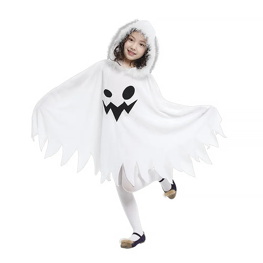 【橘魔法】搞怪白色幽靈連帽披風 斗篷 萬聖節 兒童 女童 男童 萬聖節服裝 造型服 角色扮演 攝影 表演 道具