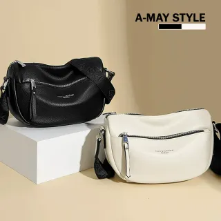 【Amay Style 艾美時尚】秋新品 女包 斜背包 肩背包 簡約牛皮腰包造型肩背胸包(2色.預購)