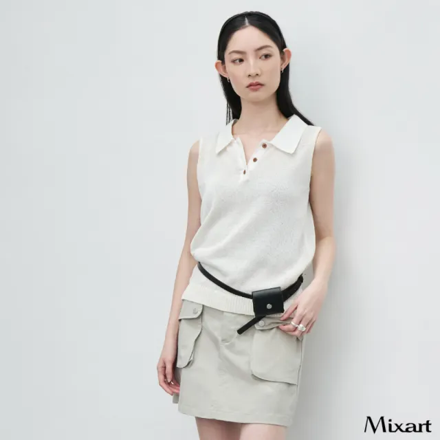 【Mixart】無袖 針織 Polo衫 智性暖秋 無袖排釦針織Polo衫