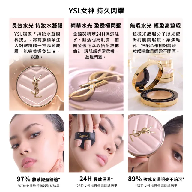 【YSL】官方直營 超模光感精華水氣墊 補充蕊SPF50+/PA++++ 12g(粉紅氣墊/持久閃耀/防曬/任選1款)
