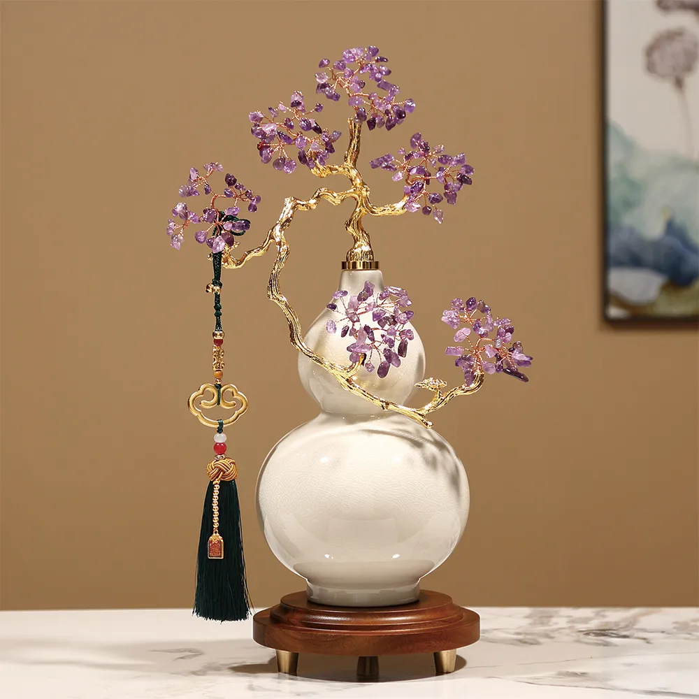 紫水晶球 葫蘆 花開富貴オブジェ 928g 6612 超微米】紫氣東來水晶石葫蘆擺件客廳玄關酒櫃辦公室工藝品裝飾喬遷禮物