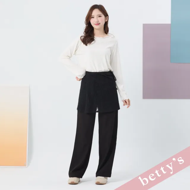【betty’s 貝蒂思】顯瘦蕾絲綁帶兩件式長褲(黑色)
