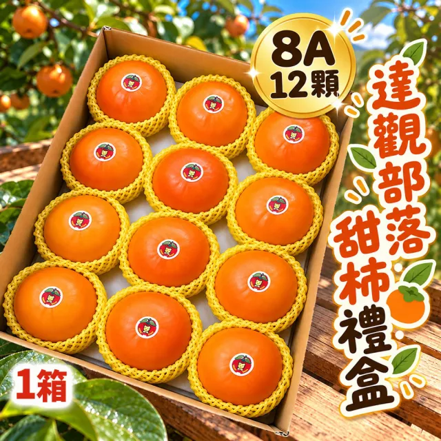 【初品果】達觀部落余大哥高山甜柿8A大顆12顆x1箱/禮盒(300g/顆_水果禮盒_產地直送_)