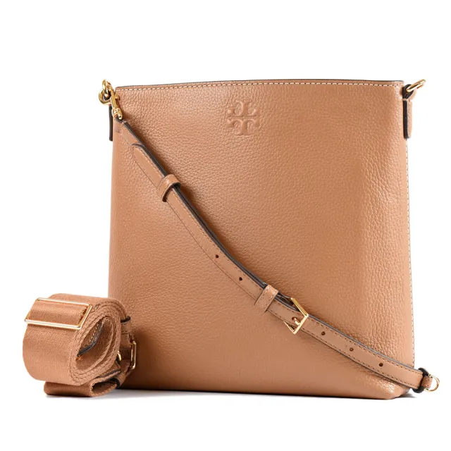 【TORY BURCH】THEA 荔枝紋雙背帶拉鍊斜背包-提拉米蘇棕