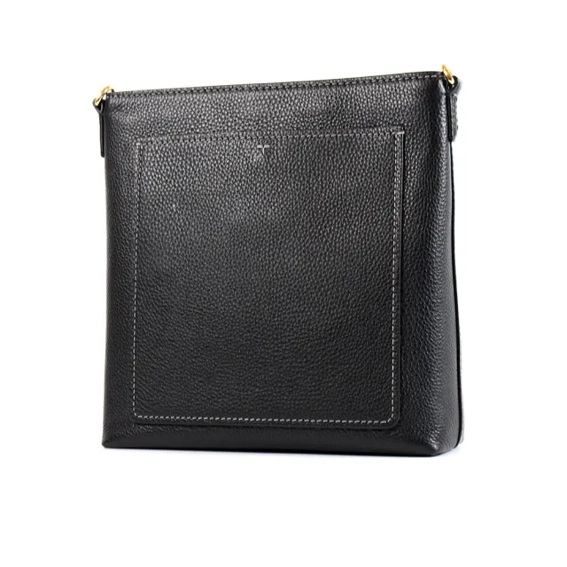 【TORY BURCH】THEA 荔枝紋雙背帶拉鍊斜背包-黑色